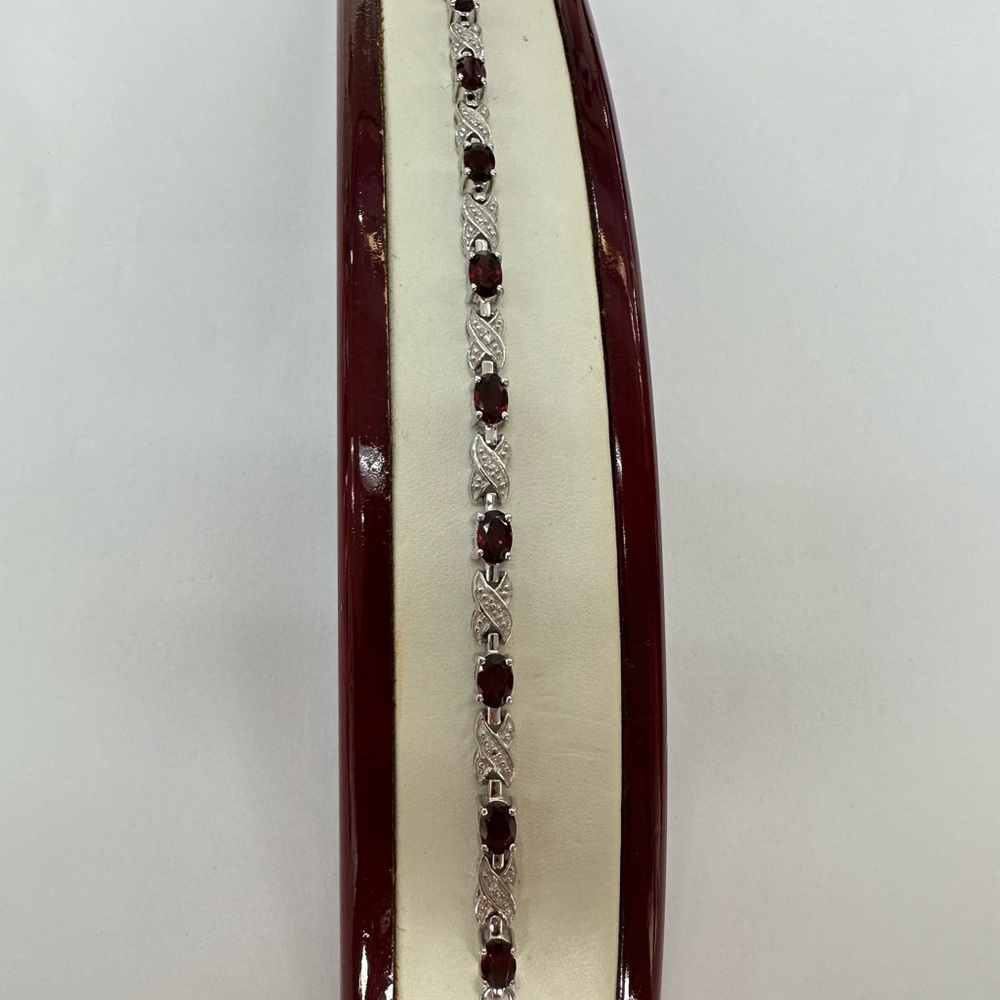 Silver Bracelet with Deep Red Oval Stones